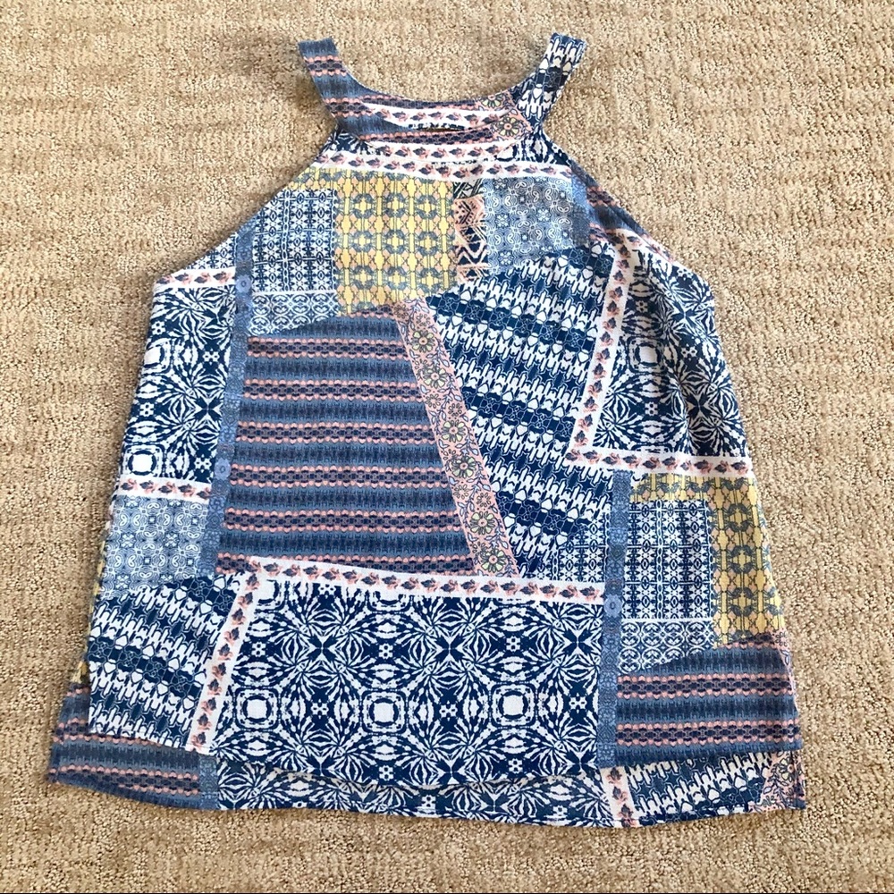 Allison Joy Patterned Tank Top Keyhole Back Pastel